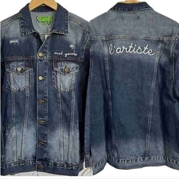 Free People x Sandrine Rose Denim Jacket Not Yours L'artiste NWT - Picture 1 of 10